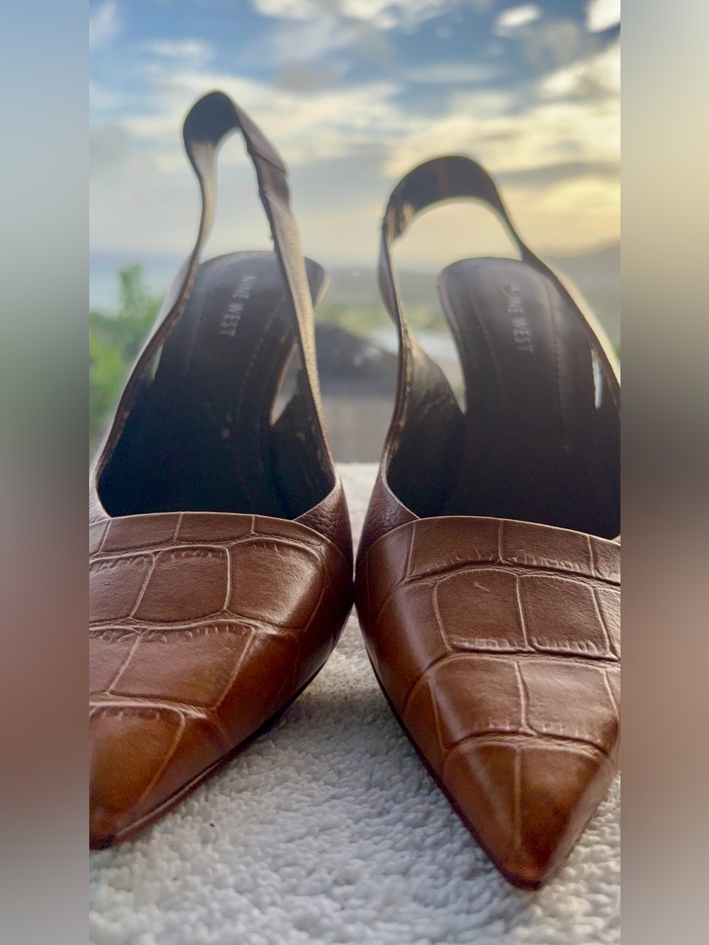 Nine West Classic Brown Croc-Embossed Slingback Pumps, 8.5